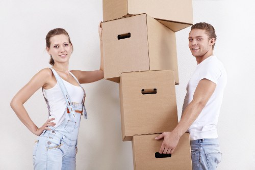 Movers handling office items during a Streatham relocation